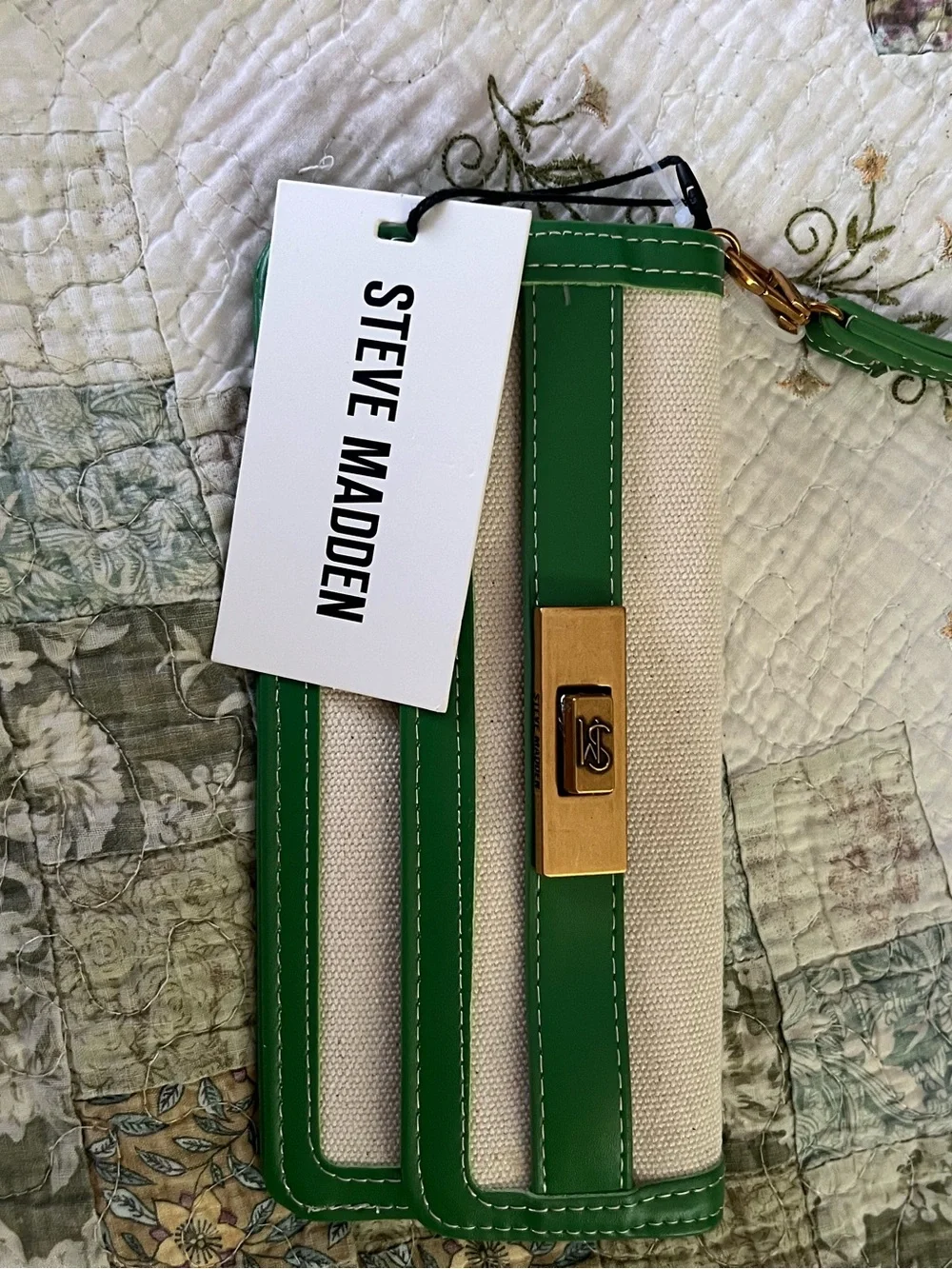 Steve Madden Green Trim Canvas Wristlet Wallet